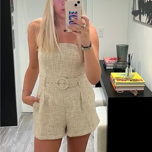 Women's Beige Strapless Jumpsuit